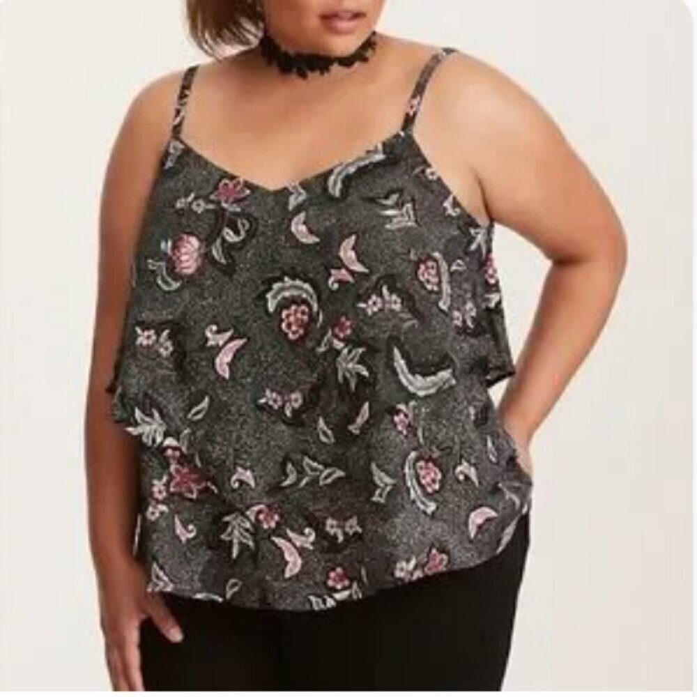 Torrid floral print layered crisscross cami Paisley Tank Blouse Top Sz 2X